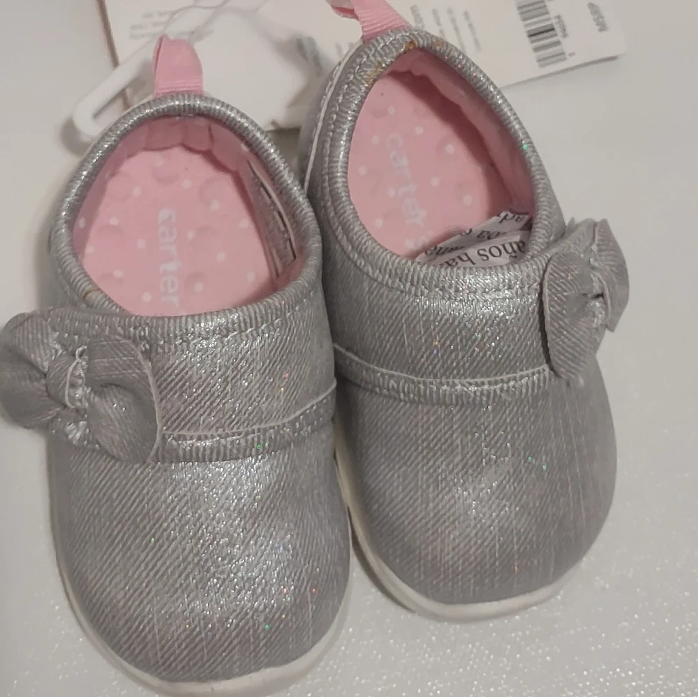 Carter's Silver Baby Shoes with Bow
